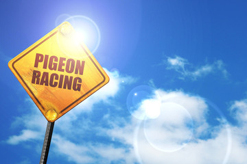 pigeon racing, 3D rendering, a yellow road sign