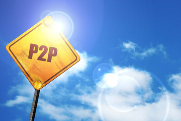 p2p, 3D rendering, a yellow road sign