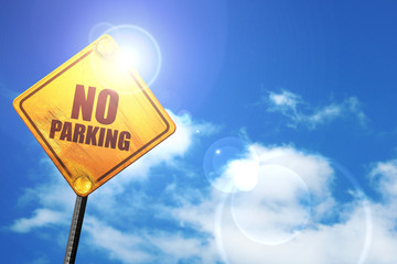 no parking, 3D rendering, a yellow road sign