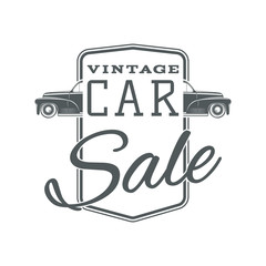 Vintage, classic car sale label template.