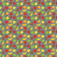 Gray background with different fruits