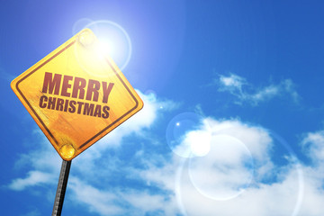 merry christmas, 3D rendering, a yellow road sign