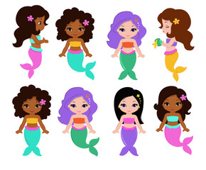 Vector illustration of a cute little mermaid.