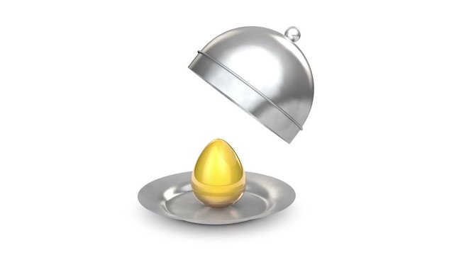 3d Cloche Lid Being Removed Revealing A Golden Egg In Plate 