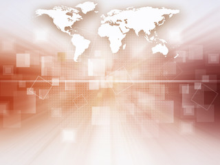Obraz premium Orange and brown soft global technology background with cube and earth 