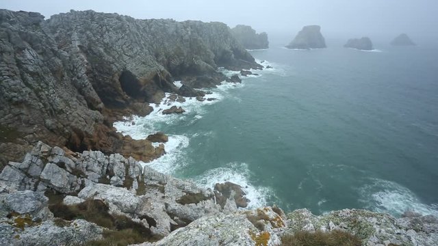 View of Pointe de Pen Hir with "Tas de pois", Brittany, France