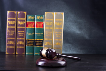 Wooden Judges gavel ,golden scales justice