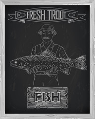 beautiful pattern of salmon trout. Fisherman with a drawing of w