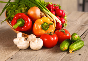 Vegetables . Fresh Bio Vegetable in a Basket. Over Nature Background