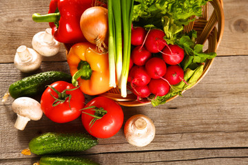 Vegetables . Fresh Bio Vegetable in a Basket. Over Nature Background