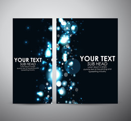 Abstract blue bokeh on Brochure business design template or roll up.