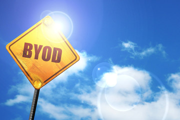 byod, 3D rendering, a yellow road sign