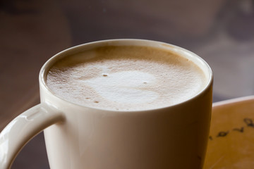 Closeup latte coffee cup 