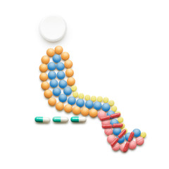 Broken leg / Creative medicine and healthcare concept made of drugs and pills, person with broken...