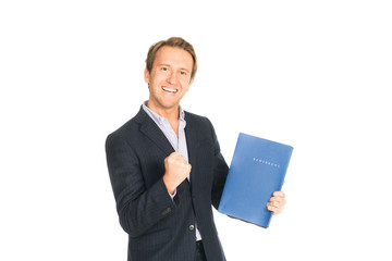 handsome man in suit folder holding folder with job application