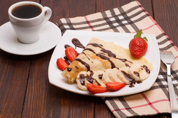 Crepes with Banana and strawberries 