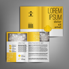 Vector yellow brochure template design with floral elements.