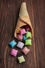 Waffle cone with colored candy