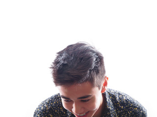 teen boy wearing dark collared shirt