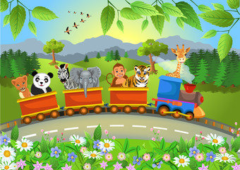 Naklejka premium wild animals train