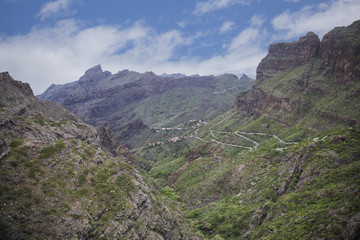 View of Masca village with palms and mountains