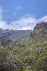 View of Masca village with palms and mountains