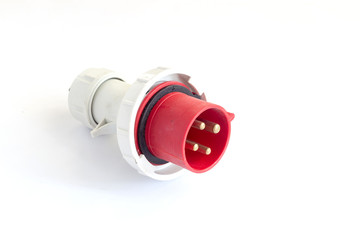 high voltage plug on chipboard background