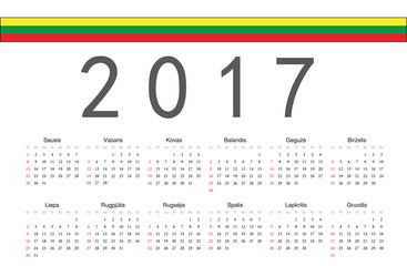 Lithuanian 2017 year vector calendar