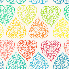 Seamless pattern with hand drawn doodle hearts