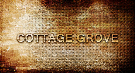 cottage grove, 3D rendering, text on a metal background