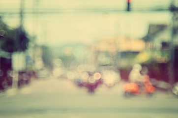 Obraz premium Blur traffic road with bokeh light abstract background.