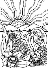 Vector hand drawn pattern for coloring book.