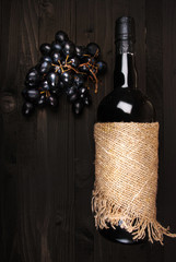 Food background with red wine, figs, grapes