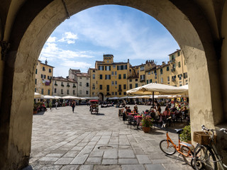 Amphitheater square in Lucca in Tuscany, Italy