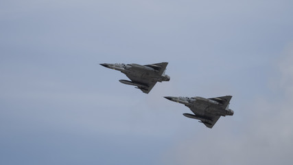 Fototapeta na wymiar Pair of jet fighters in flight