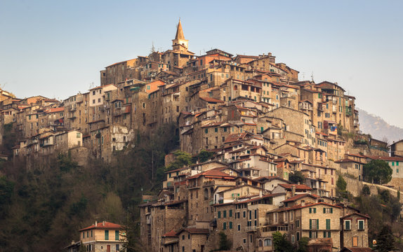Apricale, one of the most beautiful medieval hill top village, Liguria, Italy
