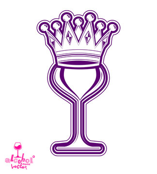 Sophisticated luxury wineglass with king crown, artistic vector