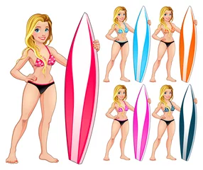 Fotobehang Surfermeisje in verschillende kleuren © ddraw