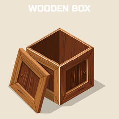 Open wooden box isometric