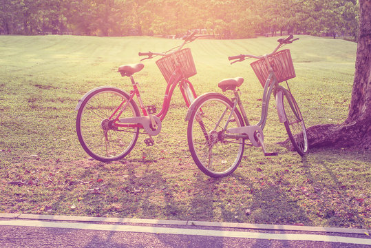 Vintage Bicycle on summer landscape background 