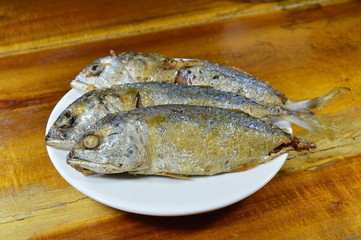 deep fried mackerel on dish