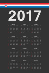 Croatian black 2017 year vector calendar