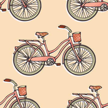 Seamless pattern with hand drawn vintage bicycles