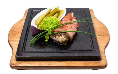 Pork tenderloin stuffed with herbs and garlic.