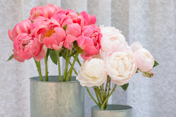 Obrazy  bukiety kwiatów, bukiet różowo-białych kwiatów piwonii