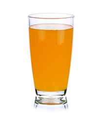 Glass of orange juice on white background