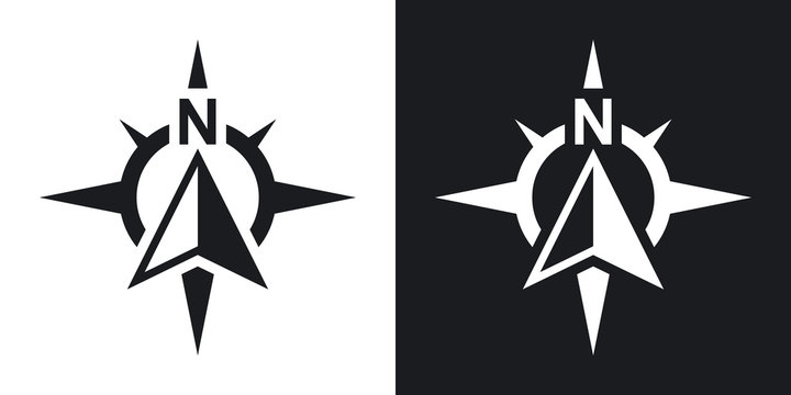 Compass concept icon, vector. Two-tone version on black and whit