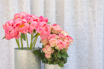 flower bouquets , bunch of Pink Rose and Peony flowers