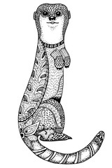 hand drawn illustration of ground squirrel in zentangle style
