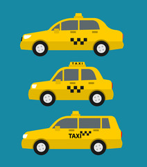 Fototapeta na wymiar taxi cars different model in flat style side view